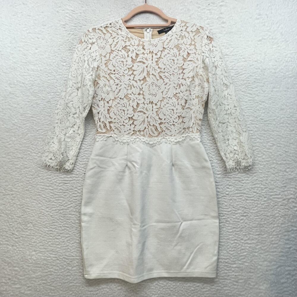 Lulus Dress Womens Small White Lace Long Sleeve Sheath Mini Shower Bridal